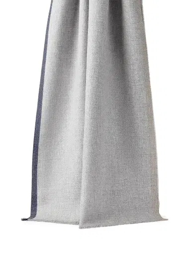 Brunello Cucinelli Men's Wool and Cashmere Diagonal Scarf with Striped Edge - Pearl Grey | Thumbnail 2 Brunello Cucinelli Men's Wool and Cashmere Diagonal Scarf with Striped Edge - Pearl Grey | Thumbnail 2