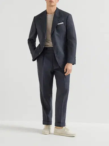 Brunello Cucinelli Men's Linen and Cotton Jersey Crew Neck T-Shirt with Faux Layering - Hazelnut | Thumbnail 6