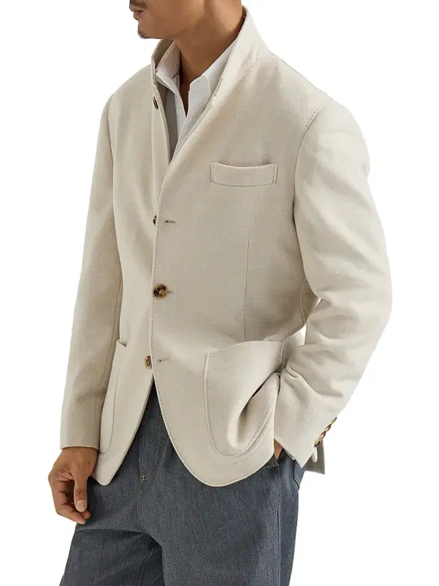 Brunello Cucinelli Men's Lightweight Water Resistant Cashmere Outerwear Blazer - Sand