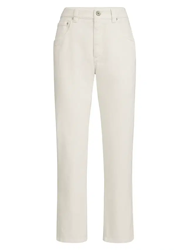 Brunello Cucinelli Women's Dyed Denim Five Pocket Straight Jeans with Shiny Bartack - Panama
