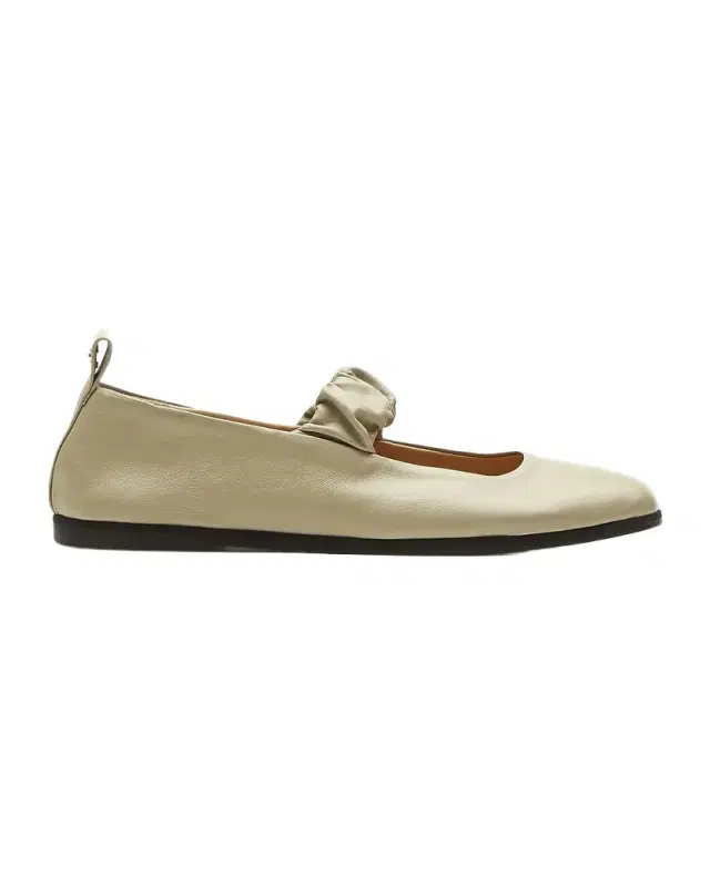 Grey Leather Mary Jane Ballerina Flats