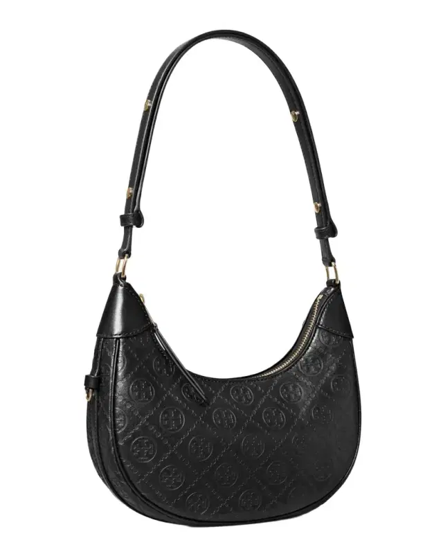 Tory Burch T Monogram Leather Crescent Shoulder Bag
