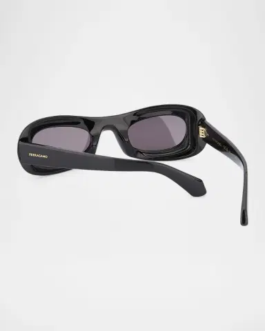 Ferragamo Men's 51mm Classic Logo Plastic Oval Sunglasses | Thumbnail 2