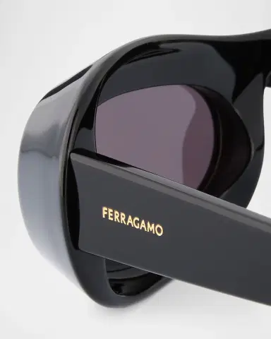 Ferragamo Men's 51mm Classic Logo Plastic Oval Sunglasses | Thumbnail 4