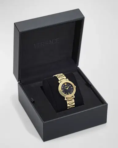 Versace 35mm Greca Sphere Watch with Bracelet Strap, Gold/Black | Thumbnail 5 Versace 35mm Greca Sphere Watch with Bracelet Strap, Gold/Black | Thumbnail 5