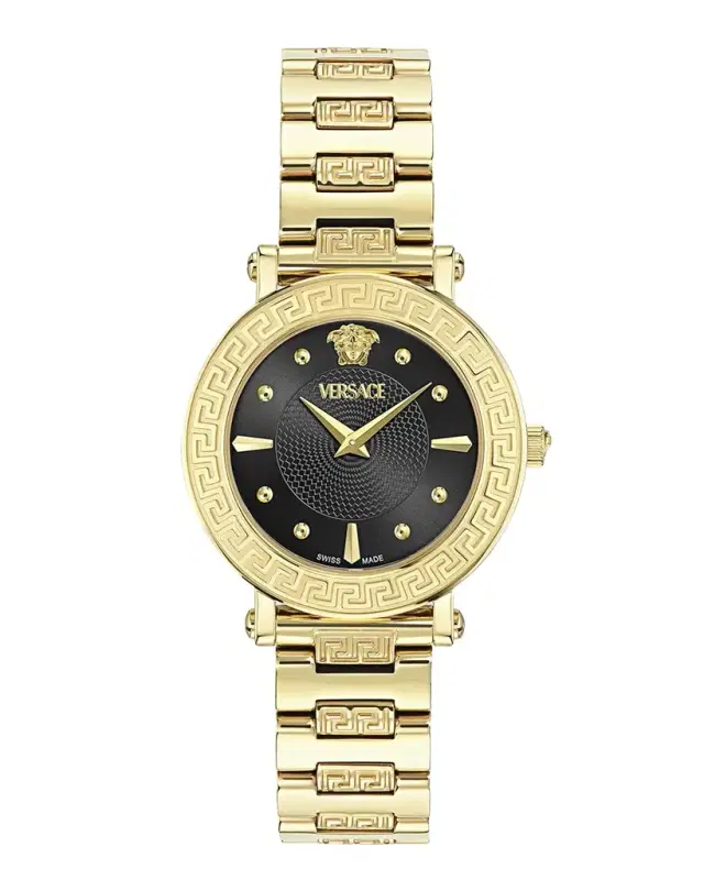 Versace 35mm Greca Sphere Watch with Bracelet Strap, Gold/Black