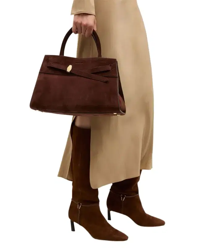 Veronica Beard Dash Belted Suede Top-Handle Bag