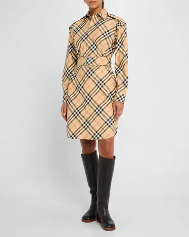 Burberry Check Belted Long-Sleeve Shirtdress | Thumbnail 2 Burberry Check Belted Long-Sleeve Shirtdress | Thumbnail 2
