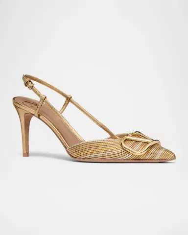 Valentino Garavani VLogo Metallic Slingback Pumps | Thumbnail 2 Valentino Garavani VLogo Metallic Slingback Pumps | Thumbnail 2