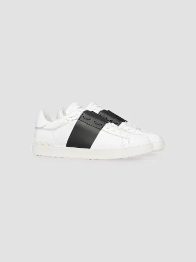 Valentino Garavani Men's Calfskin Open Sneakers - White Black - Size 12.5 | Thumbnail 2