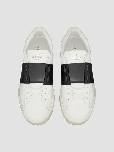 Valentino Garavani Men's Calfskin Open Sneakers - White Black - Size 12.5 | Thumbnail 4
