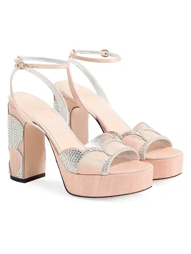 Valentino Garavani Women's Bowow Platform 115MM Sandals in Moiré Fabric - Beige Silver - Size 9.5 | Thumbnail 2