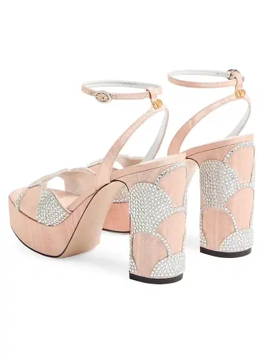 Valentino Garavani Women's Bowow Platform 115MM Sandals in Moiré Fabric - Beige Silver - Size 9.5 | Thumbnail 3