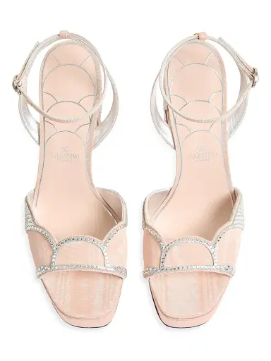 Valentino Garavani Women's Bowow Platform 115MM Sandals in Moiré Fabric - Beige Silver - Size 9.5 | Thumbnail 4