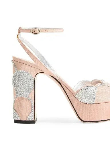 Valentino Garavani Women's Bowow Platform 115MM Sandals in Moiré Fabric - Beige Silver - Size 9.5 | Thumbnail 5