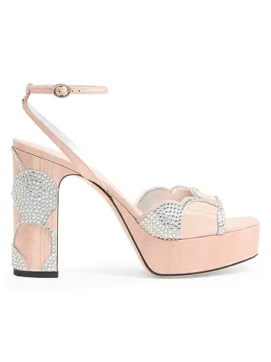 Valentino Garavani Women's Bowow Platform 115MM Sandals in Moiré Fabric - Beige Silver - Size 9.5 | Thumbnail 1