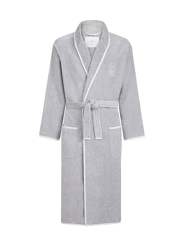 Brunello Cucinelli Women's Cotton Terrycloth Bathrobe with Linen Trims - Grey