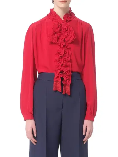 Valentino Garavani Women's Crepe De Chine Shirt - Red | Thumbnail 3