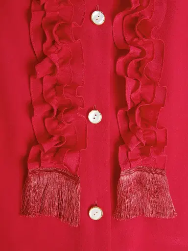 Valentino Garavani Women's Crepe De Chine Shirt - Red | Thumbnail 8