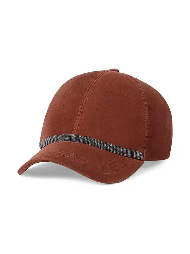 Brunello Cucinelli Women's Suede Baseball Cap with Shiny Band - Red