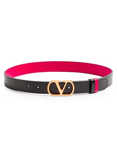 Valentino Garavani Women's Vlogo Signature Reversible Shiny Calfskin Belt 30MM - Black Red - Size Large | Thumbnail 1 Valentino Garavani Women's Vlogo Signature Reversible Shiny Calfskin Belt 30MM - Black Red - Size Large | Thumbnail 1