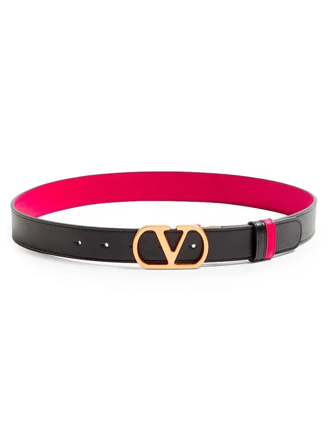 Valentino Garavani Women's Vlogo Signature Reversible Shiny Calfskin Belt 30MM - Black Red