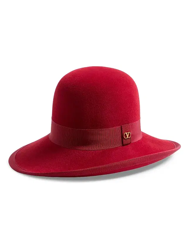 Valentino Garavani Women's VLogo Signature Hat in Lapin Fabric - Cherry Red