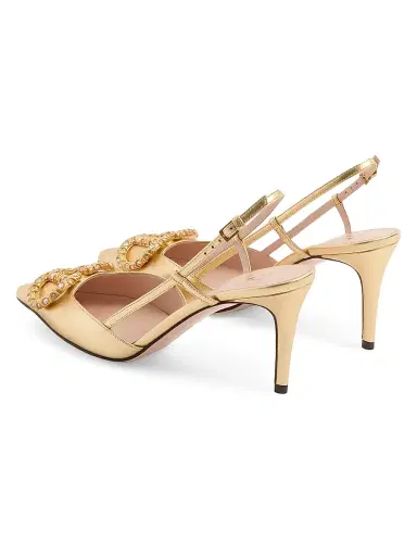 Valentino Garavani Women's VLogo Signature Laminated Nappa Leather 80MM Slingback Pumps - Antique Gold Brass - Size 9 | Thumbnail 2 Valentino Garavani Women's VLogo Signature Laminated Nappa Leather 80MM Slingback Pumps - Antique Gold Brass - Size 9 | Thumbnail 2