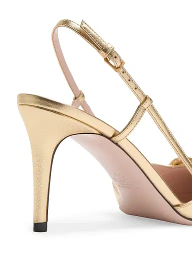 Valentino Garavani Women's VLogo Signature Laminated Nappa Leather 80MM Slingback Pumps - Antique Gold Brass - Size 9 | Thumbnail 6 Valentino Garavani Women's VLogo Signature Laminated Nappa Leather 80MM Slingback Pumps - Antique Gold Brass - Size 9 | Thumbnail 6