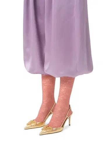Valentino Garavani Women's VLogo Signature Laminated Nappa Leather 80MM Slingback Pumps - Antique Gold Brass - Size 9 | Thumbnail 7 Valentino Garavani Women's VLogo Signature Laminated Nappa Leather 80MM Slingback Pumps - Antique Gold Brass - Size 9 | Thumbnail 7