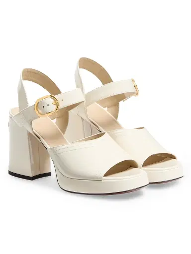 Valentino Garavani Women's Fawcette 100MM Platform Sandals in Polished Calfskin - Ivory - Size 10.5 | Thumbnail 2