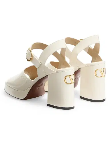 Valentino Garavani Women's Fawcette 100MM Platform Sandals in Polished Calfskin - Ivory - Size 10.5 | Thumbnail 4