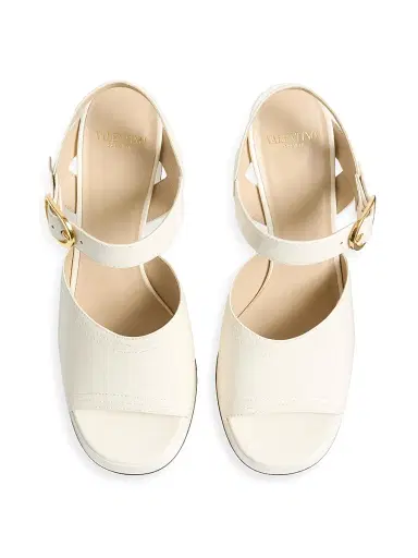 Valentino Garavani Women's Fawcette 100MM Platform Sandals in Polished Calfskin - Ivory - Size 10.5 | Thumbnail 6