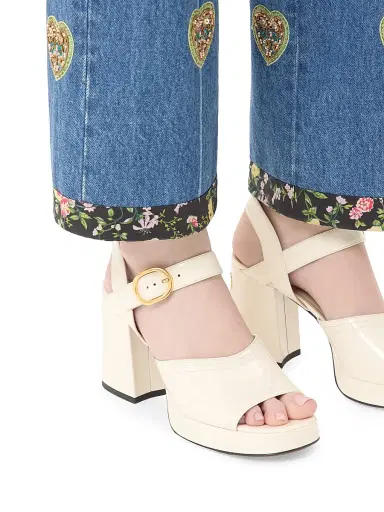 Valentino Garavani Women's Fawcette 100MM Platform Sandals in Polished Calfskin - Ivory - Size 10.5 | Thumbnail 7