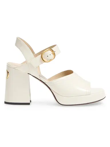 Valentino Garavani Women's Fawcette 100MM Platform Sandals in Polished Calfskin - Ivory - Size 10.5 | Thumbnail 1