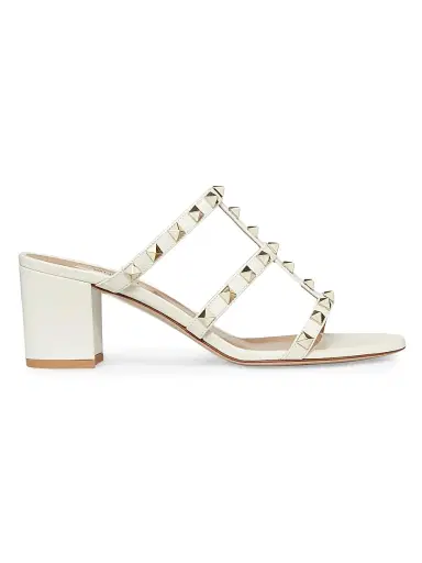 Valentino Garavani Women's Rockstud Calfskin Leather Slide Sandals 60MM - Light Ivory - Size 7 | Thumbnail 1 Valentino Garavani Women's Rockstud Calfskin Leather Slide Sandals 60MM - Light Ivory - Size 7 | Thumbnail 1