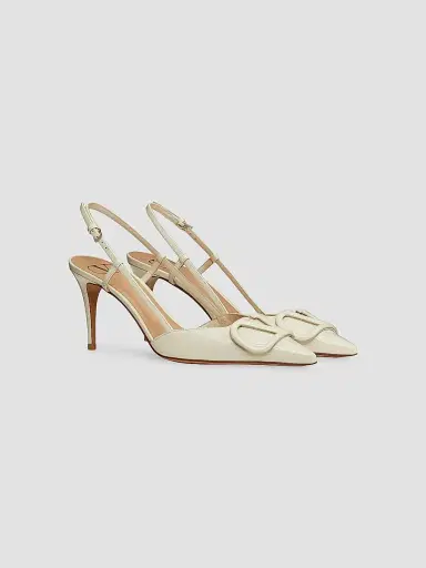 Valentino Garavani Women's VLogo 80MM Signature Patent Leather Slingback Pumps - Light | Thumbnail 2