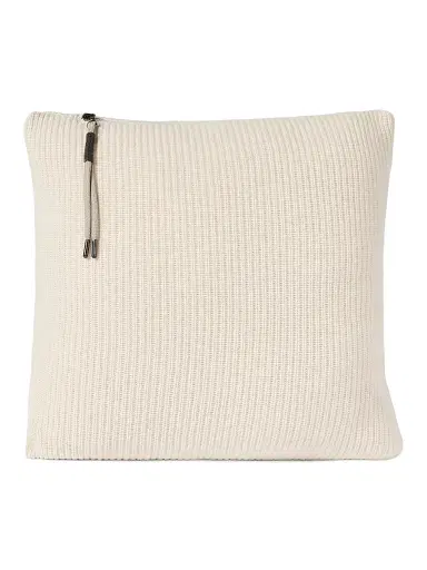 Brunello Cucinelli Cashmere English Rib Knit Cushion with Shiny Zipper Pull - Buff | Thumbnail 5 Brunello Cucinelli Cashmere English Rib Knit Cushion with Shiny Zipper Pull - Buff | Thumbnail 5