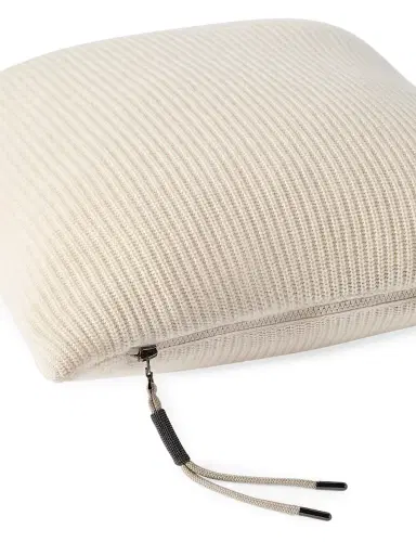 Brunello Cucinelli Cashmere English Rib Knit Cushion with Shiny Zipper Pull - Buff | Thumbnail 7 Brunello Cucinelli Cashmere English Rib Knit Cushion with Shiny Zipper Pull - Buff | Thumbnail 7