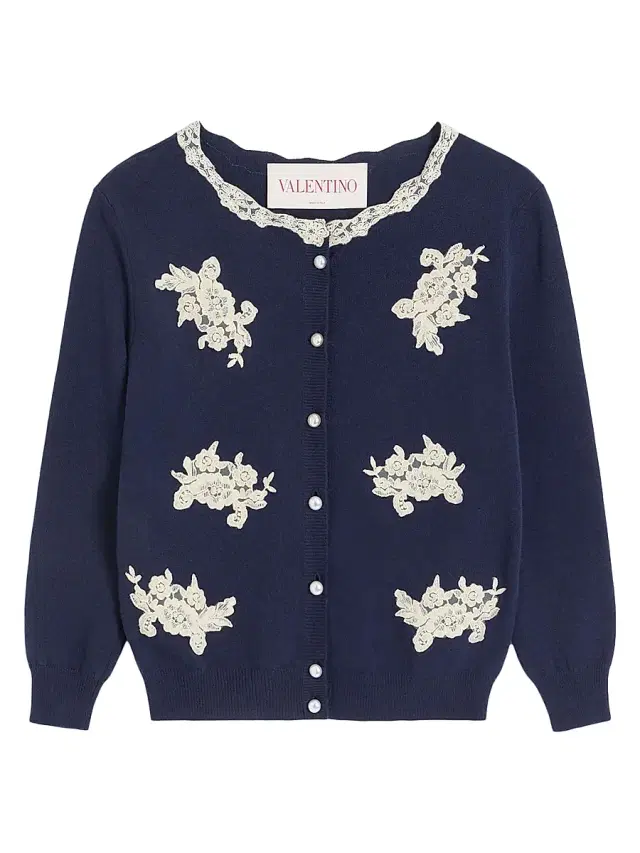 Valentino Garavani Women's Embroidered Cardigan with Lace Inserts - Blue