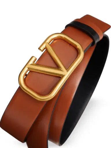 Valentino Garavani Women's Reversible VLogo Signature Belt in Glossy Calfskin 30MM - Saddle Brown Black | Thumbnail 2