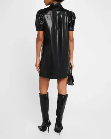 Alice + Olivia Jem Vegan Leather Puff-Sleeve Shirtdress | Thumbnail 3 Alice + Olivia Jem Vegan Leather Puff-Sleeve Shirtdress | Thumbnail 3