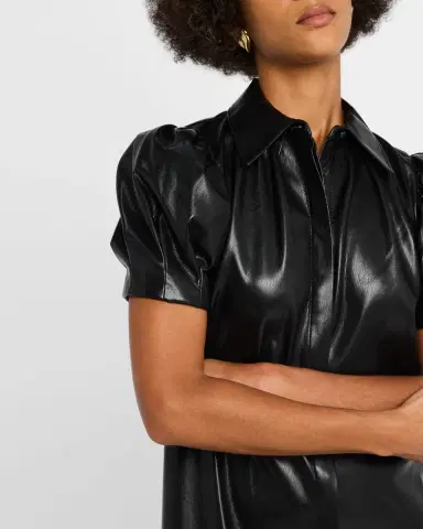 Alice + Olivia Jem Vegan Leather Puff-Sleeve Shirtdress | Thumbnail 5 Alice + Olivia Jem Vegan Leather Puff-Sleeve Shirtdress | Thumbnail 5