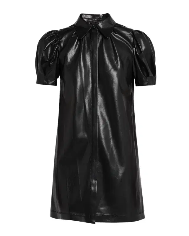 ALICE + OLIVIA Jem Vegan Leather Puff-Sleeve Shirtdress