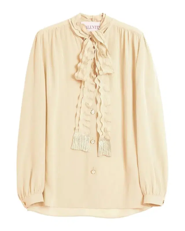 Valentino Garavani Ruffle Tie-Neck Silk Blouse