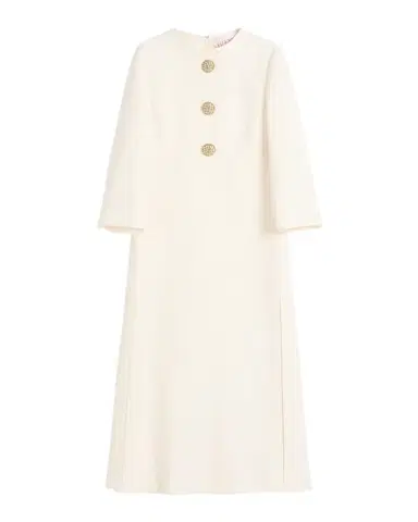 Valentino Garavani Quarter-Sleeve Brooch Wool Midi Dress | Thumbnail 1 Valentino Garavani Quarter-Sleeve Brooch Wool Midi Dress | Thumbnail 1
