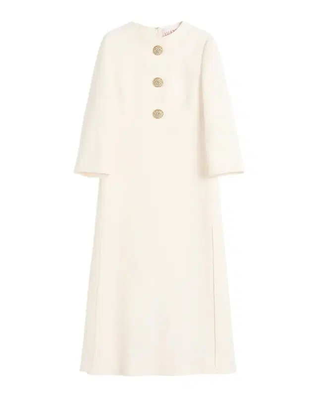 Valentino Garavani Quarter-Sleeve Brooch Wool Midi Dress