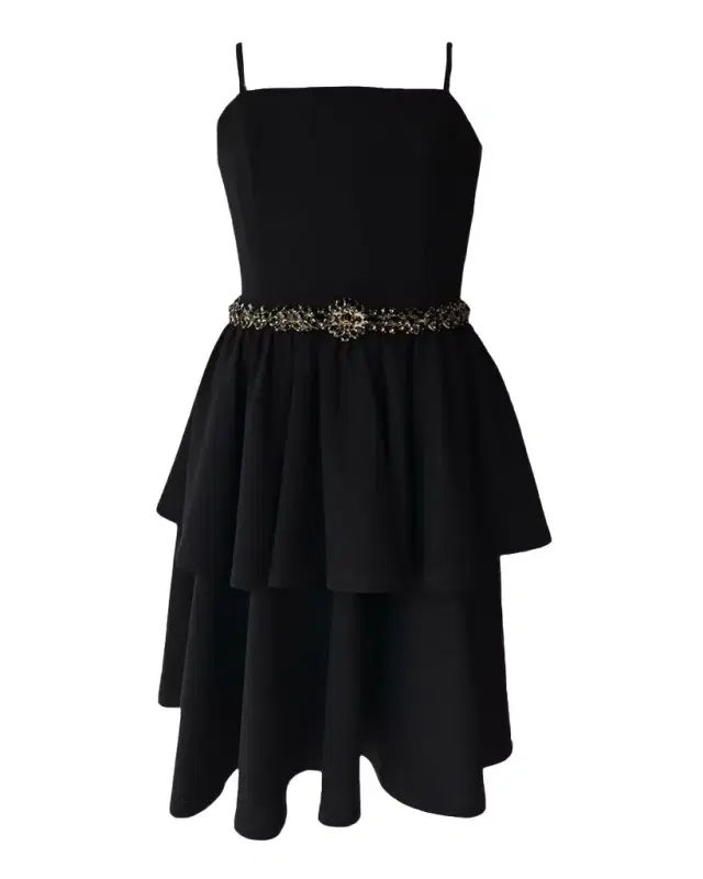 Un Deux Trois Girl 's Tiered Dress W/ Embellished Belt, Size -16