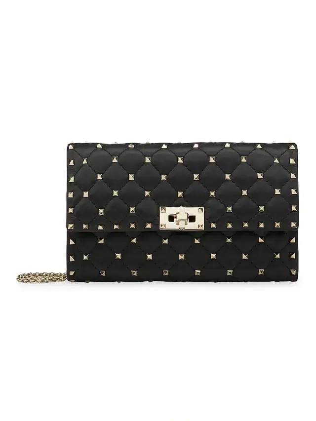 Valentino Garavani Women's Rockstud Spike Nappa Leather Crossbody Clutch Bag - Black