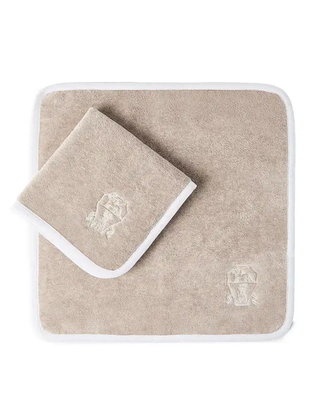 Brunello Cucinelli 2 Piece Cotton Terrycloth Hand Towel Set with Embroidery - Desert